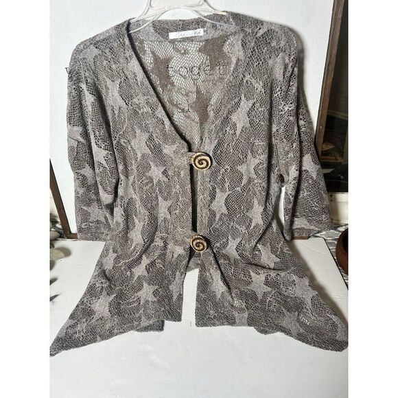 Lulu B Open Knit Women's Top Size M Brown Lagenlook Artsy Boho Beach Stars.   Dd - Picture 1 of 8